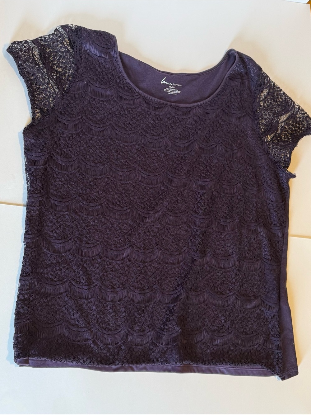 Lane Bryant Navy Lace-Overlay Short Sleeve Top